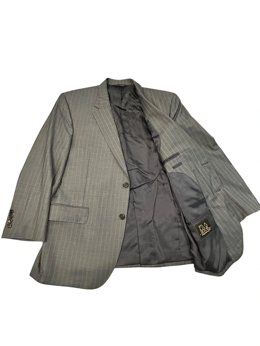 Jos. A. Bank Signature Gold Men's Gray Pinstripe Two-Piece Suit Jacket 42S 34/28